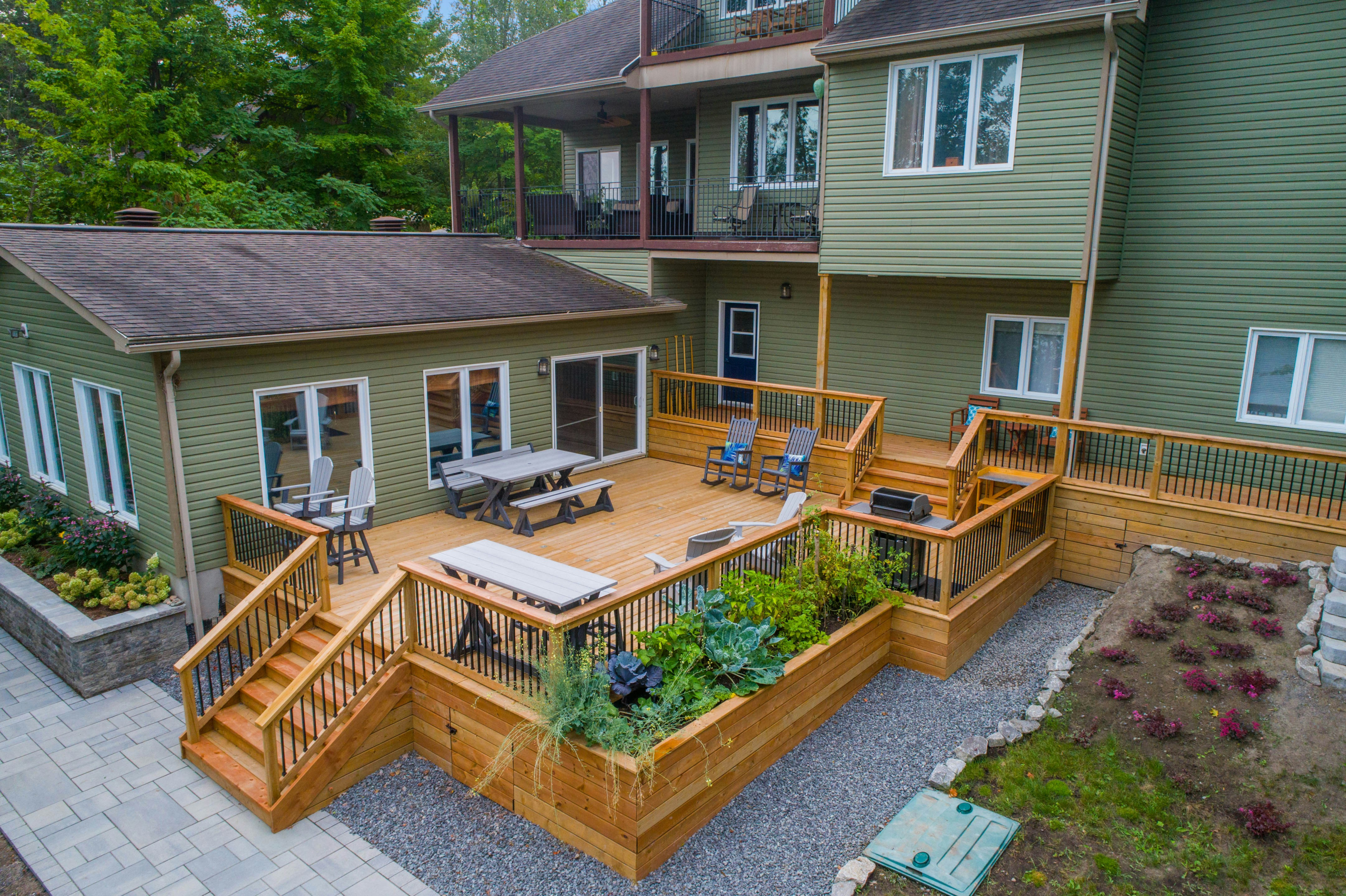 Beautiful deck and patio with outdoor furniture